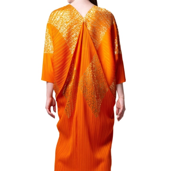 NWOT KATE HEWKO - Orange / Gold Leopard Geometric Glam Dress -One Size Fits Most - Picture 4 of 16